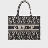 DIOR 經典Oblique Book Tote 帆布老花購物/托特包(中款)_展示品 (米色/藍色)