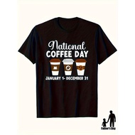 MenS National Coffee Day T-Shirt - Cotton Casual Short Sleeve Tee with Coffee Cup Design, January 11