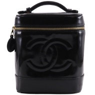 香奈兒 Coco Mark 化妝包 A01998 漆皮黑色手提包 拉鍊 COCO Mark 女士 [二手]