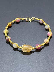 手工金屬繞線 天然石 馬卡龍糖果 碧璽 x 金鈦晶 手鐲