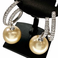 南洋珍珠 11.2mm x 2，鑽石 0.13 x 2克拉，18K白K金6.5克，女士耳環 [二手]