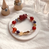 招財貓手鍊 阿拉善 紅瑪瑙 舒螢石 白水晶 黃水晶 瑪瑙手鍊