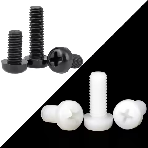 M2 M2.5 M3 M4 M5 M6 Nylon Round Head Phillips Machine Screws White Black Color PA66 GB818 DIN7985