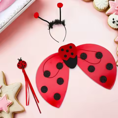 Red Ladybug Cosplay Costume Headband Wand Ladybug Costume Foldable Wings Cute Cartoon Insect-themed 