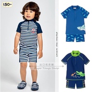 Sunscreen Export German Boys 0-8 Years Old Split Short-Sleeved Swimsuit Front Collar Zipper Navy Blu