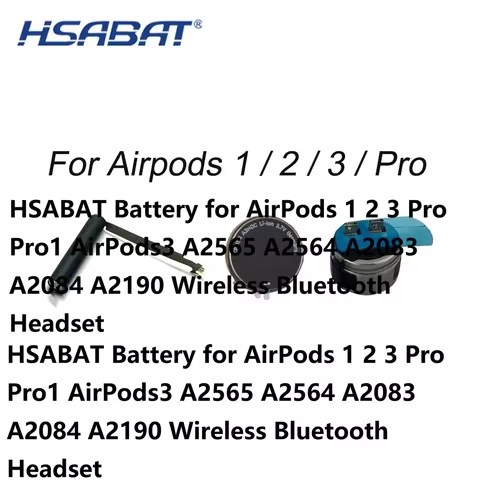 HSABAT Battery for AirPods 1 2 3 Pro Pro1 AirPods3 A2565 A2564 A2083 A2084 A2190 Wireless Bluetooth