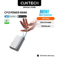 【3C  Certification】CUKTECH Mini Powerbank 10000mAh 30W Fast Charging Built in Cable Powerbank iP16/1