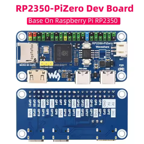 Waveshare RP2350-PiZero Raspberry Pi Pico 2 RP2350B Microcontroller 520KB SRAM 16MB Flash TF Slot PI