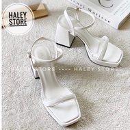Giày cao gót đúp sandal 10cm HALEY STORE mũi vuông gót vuông quai ngang dây trơn sang trọng tiểu thư
