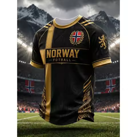 Norway Football T Shirt Men Viking Graphic Norge Cross Printed Jersey Tees Summer Short Sleeve Retro