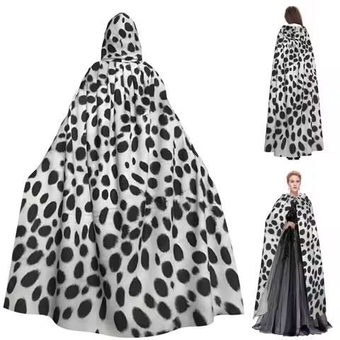 Dalmatian Dog Texture Long Hooded Cloak Witch Medieval Costume Cosplay Cape HalloweenCoat Adult Unis