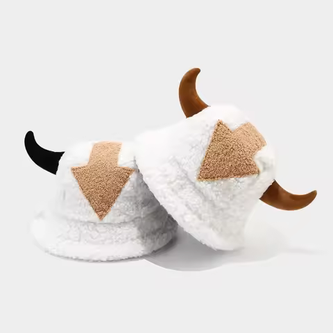 Women Appa Bucket Hat Lamb Wool Hat Winter Warm Fishing Caps Faux Fur Arrow Symbol Printed Bucket Ha