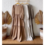Almira Basic Dress Muslim Linen Polos Premium Gamis Wanita Linen Hits