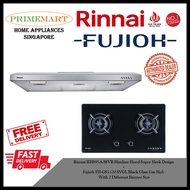 Rinnai RH-S95A-SSVR Slimline Hood + Fujioh FH-GS6520 SVGL Black Glass Gas Hob BUNDLE DEAL - FREE DELIVERY