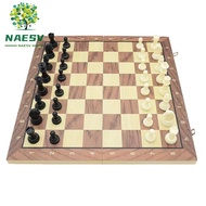 NAESV Solid Wooden International Chess, Chessboard Magnetic Educational Chess Game Set, Figurine Fol