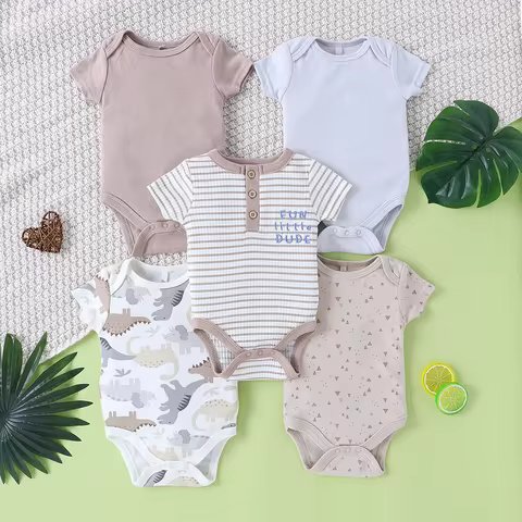 5PCS Baby Boy's Clothes Baby Boy Onesies Summer Short-Sleeved Jumpsuit Newborn Baby Clothes Suitable