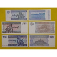 Myanmar 1,5,10,20,50,100 kyat 6pc/set (UNC)Banknote /缅甸 (全新保真) 1,5,10,20,50,100纸钞 6张/1套
