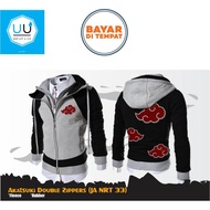 Aduuh Anime Jacket Naruto Akatsuki Double Zipper Jacket Akatsuki (JA Nrt33) Gray/Black