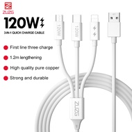 ZUZG 120W 3 in 1 Set Fast Charging Multi USB Cable Micro USB Type C Charger Cord For iPhone Android 