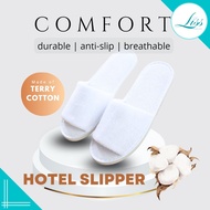 LISS Terry Cotton Selipar Hotel Slipper Cotton Slipper Home Selipar Rumah Murah 5mm Anti-Slip Eva Sole – White (1 Pair)