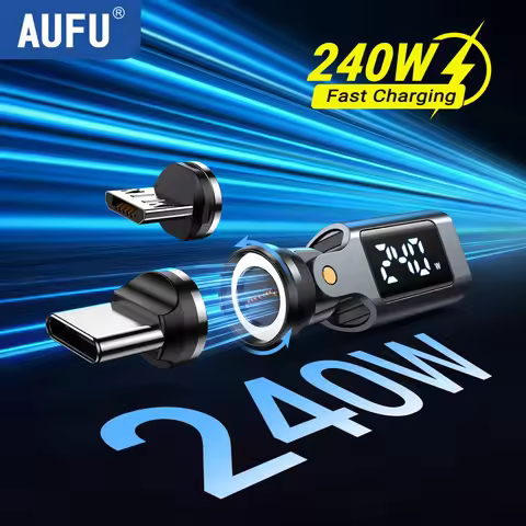 AUFU 9Pin Digital Display USB C to Type C Magnetic Adapter PD240W Fast Charging USB-C Female OTG Con