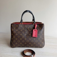 LV路易威登Millefeuille老花拼紅色手提包