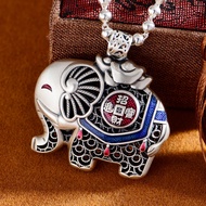 Pure Silver Elephant Pendant Sweater Necklace Silver Pendant 9999 Pure Silver Pendant Hollow Cold En