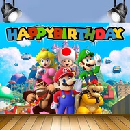 🎊超級瑪利歐兄弟 生日 背景布 約150cm*100cm 瑪利歐 遊戲 生日會 掛布 貼布 裝飾布 任天堂 遊戲機 超級孖寶兄弟 馬里奧 瑪利奧 Super Mario Happy Birthday 