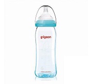 貝親 PIGEON 矽膠護層寬口母乳實感玻璃奶瓶(240ml)-藍