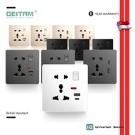 Universal 5-Outlet International Socket Panel USB Type-C (86-Type Concealed Installation) Compatible