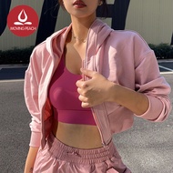 Moving Peach Áo Hoodie Thể Thao Cho Nữ Áo Crop Top Dài Tay Dáng Rộng Chất Liệu Cotton Có Khóa Kéo Ho