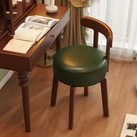 Solid Wood Rotating Dressing Chair Leather Cushion Bedroom Dressing Chair Backrest Chair Office Desk