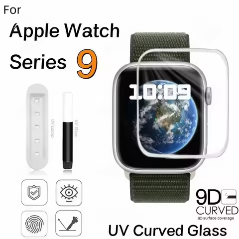UV Glass For Apple Watch Series SE 6 5 4 40 46 44 45 mm Screen Protector Liquid Glue Full Cover Film