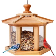 Solution4Patio Bird Feeder for Outdoors - USA Cedar Hexagon Gazebo Bird Feeders with Vented Mesh Tra