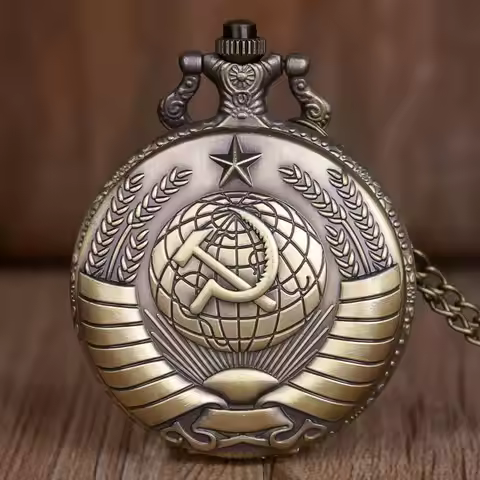 Luxury Soviet Badges Sickle Hammer Pocket Watch Bronze Pendant Russia Emblem Communism with Fob Chai