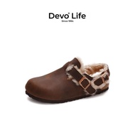 Devo/的沃軟木拖鞋包頭半包棉鞋加絨加毛外穿秋冬季新款女鞋23007