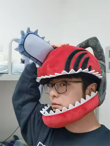 Anime Chainsaw Denji Pochita Hat Cosplay Costume Plush Mask Props Cartoon Adult Unisex Cap Christmas