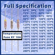 Metal Temperature Thermal Fuse RY 10A 250V 6.3CM 157 172 192 220  °c