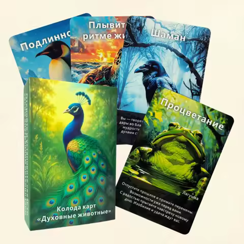 Russian Spiritual Animal Oracle Cards, 48 Tarot Cards, Divination Tool, Animal Power Guidance, Energ