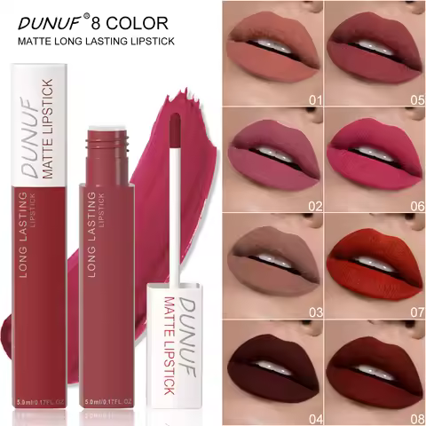 Long-Lasting Lip Gloss 1pcs: Matte Lipstick Non-Stick Cup Waterproof Nude Deep Red Mauve Christmas A