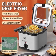 [Electric]Household Deep Fryer With Stainless Steel Basket 2.5L Mechanical Oil Fryer Temperature Knob Fried Fryer