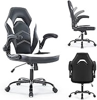 ZUNMOS Gaming Chair PU Leather Office Chair Flip-up Soft Armrest Desk Chair Height Adjustable Computer Chair with Lumbar Support Swivel Chair, Black and White