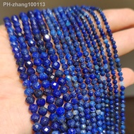 Natural Lapis Lazuli Bead Faceted Blue Stone Round Loose DIY Beads for Jewelry Making Handmade Bracelet 15inch 2/3/4mm