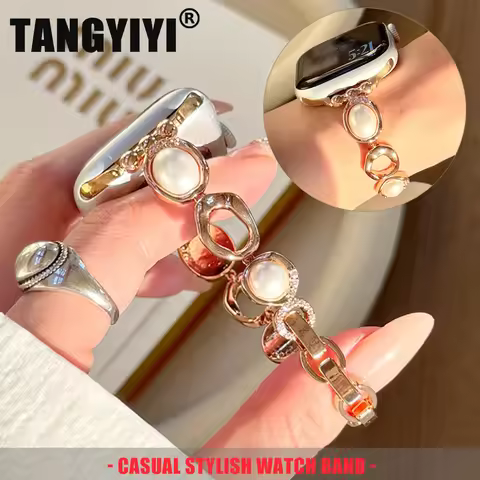 Luxury Pearls Diamond Bracelet Band For Apple Watch Series S11/10/9/8/7/6/SE/Ultra Copper Strap iWat