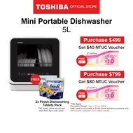 [FREE GIFT] Toshiba DWS-22ASG(K) Black Multiple Purposes Portable Dishwasher, 5L