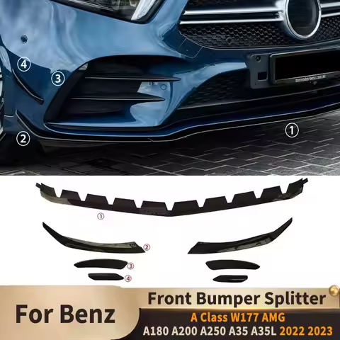 For Mercedes Benz A Class W177 AMG A180 A200 A250 A35 A35L 2022 2023 Front Bumper Aero Spoiler Split