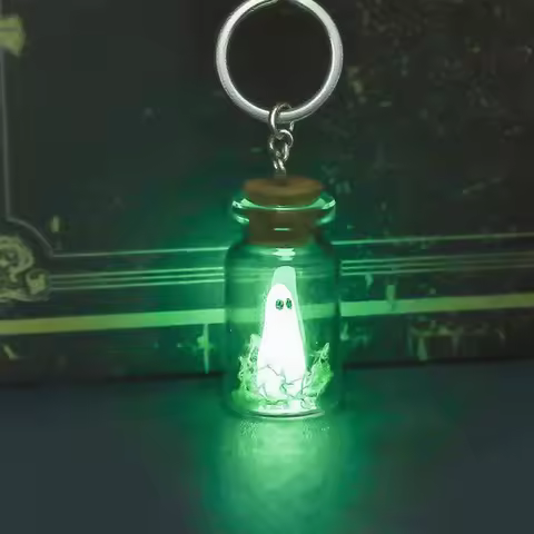 Luminous Ghost Keychain Halloween Tiny Glow Drifting Bottle Adopt Ghost Keyring Creative Design Gree