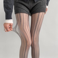 Singaporean Lace Jacquard Vertical Stripe Fishnet Stockings - 20D Anti-Run Sexy Mesh Design