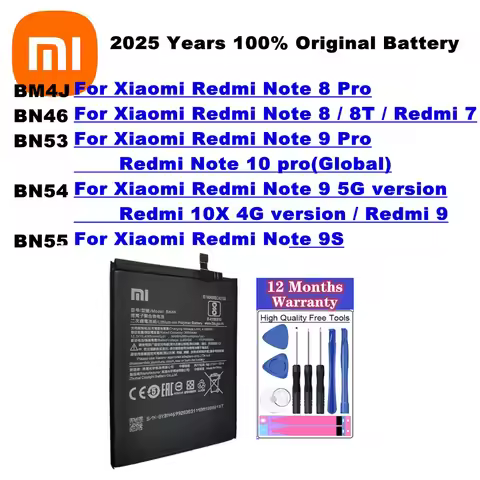 2025 Years BM4J BN46 BN53 BN54 BN55 Original Battery For Xiaomi Redmi Note 8 Pro 8T 9 9S 10 Pro 10X 