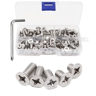 100pcs Skru Kepala Phillips Rata M6 x 8mm/ 10mm/ 12mm/ 14mm/ 16mm Kit Skru Keluli Tahan Karat 304